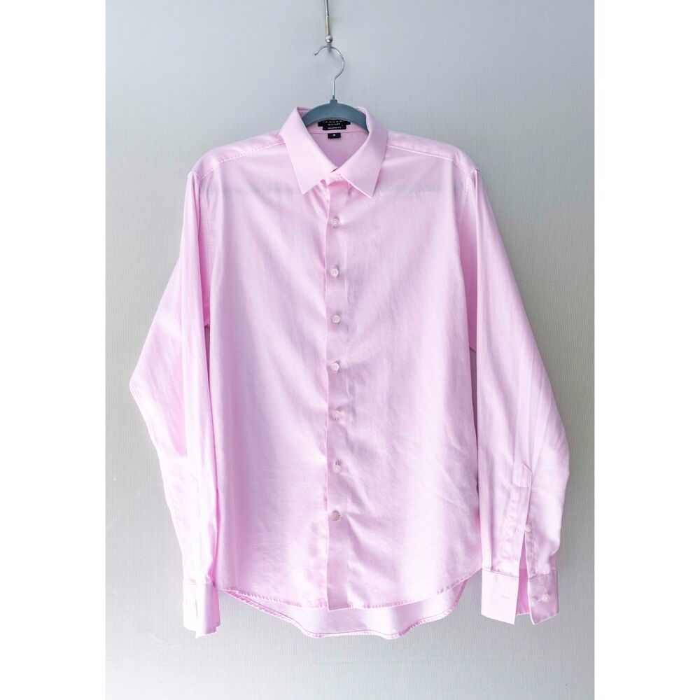 Vardama New York Pink Long Sleeve Button Down Tailored Fit Stain Resist Shirt M